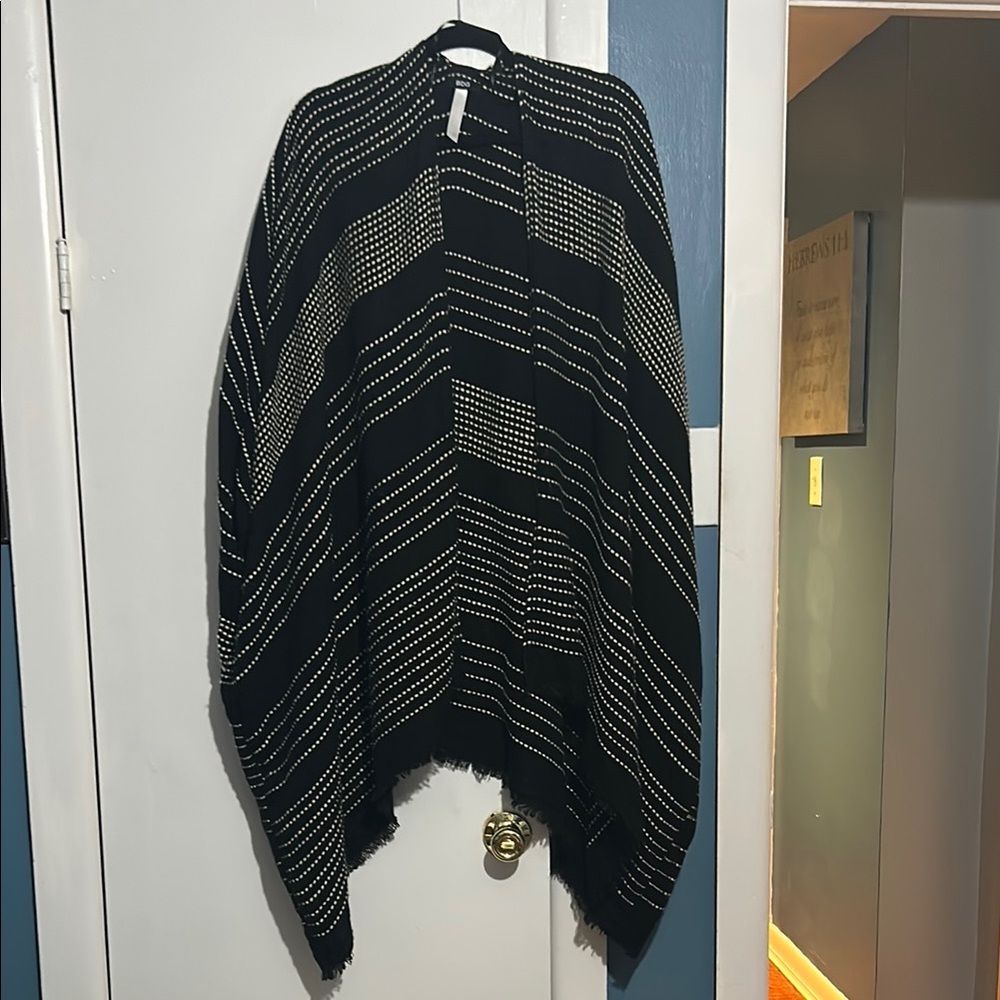 BDG Black and White Studded Poncho Cape